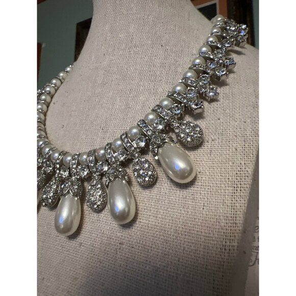 David’s Bridal Pearl and Rhinestone Pave Necklace -- WHITE - Picture 3 of 14